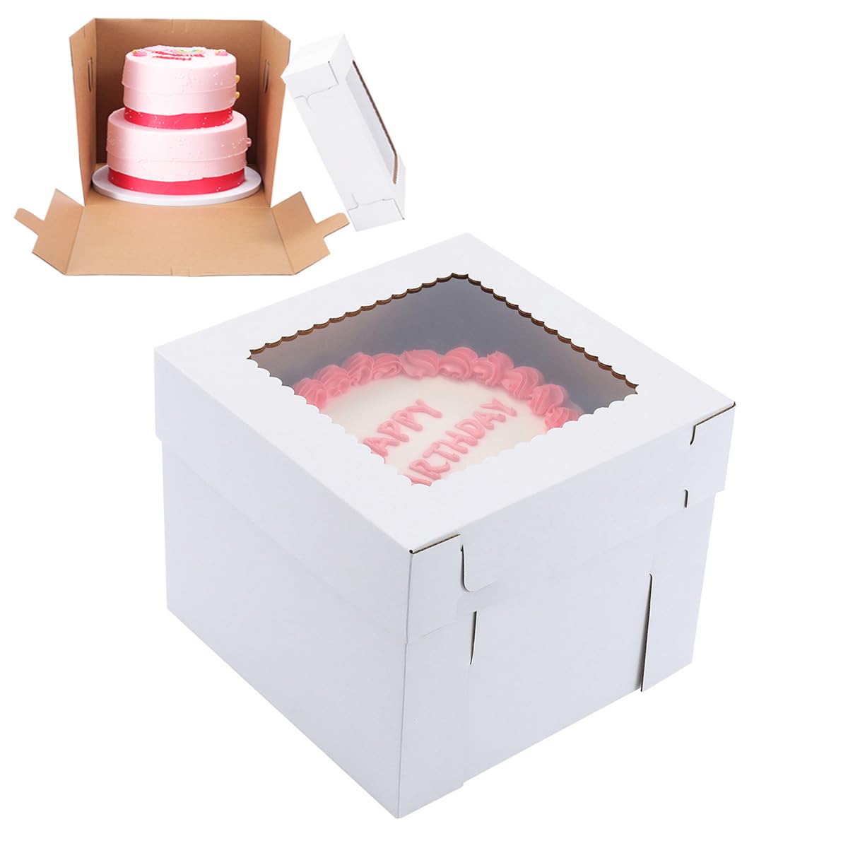 Huoshange Tall Cake Boxes for Tier Cakes,12x12x10 Inch [10Pack ] Sturdy Cake Box with Window,White Cake Boxes, Disposable Cake Containers,Birthday Cake Boxes