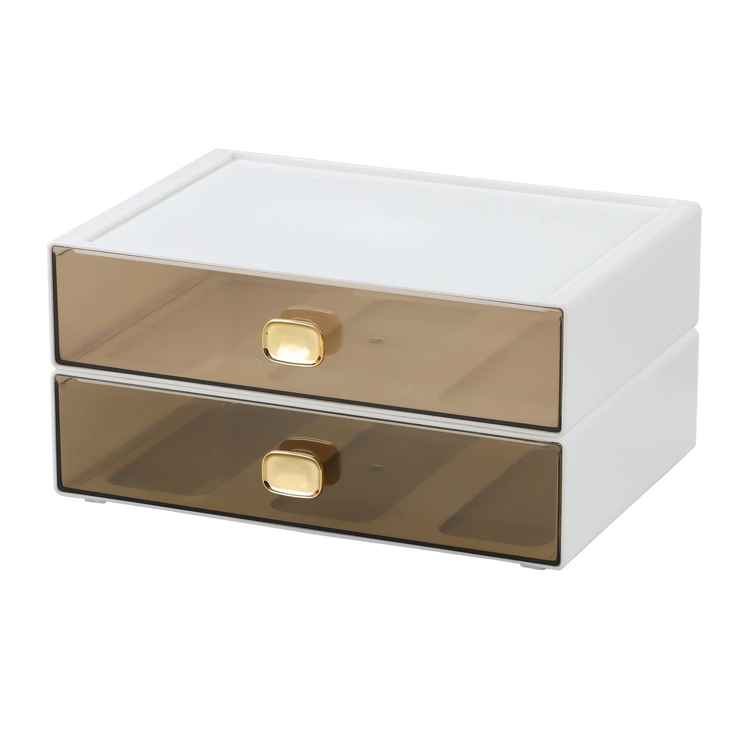 OSteed Spacious Desktop Storage Box, 2 Large Storage Drawers, Stackable Office Desk Drawer Organizer and Accessories, Printer Paper Organizer, White Plastic Drawers for Workspace