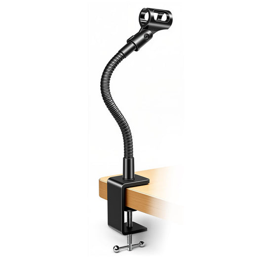 13-INCH Gooseneck Mic Stand, Clip on Gooseneck Desktop Microphone Stand Holder with Heavy Duty C-Clamp Mount for Podium, Lectern, Voice-Over, Gaming, Recording, Studio, Cameras, Smartphones, Lights