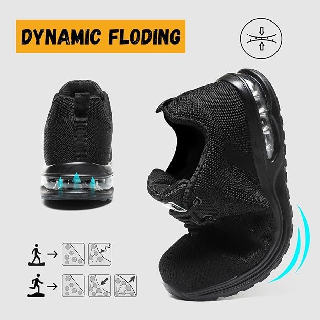 Bravover Safety Shoes for Mens Womens Work Steel Toe Shoes Lightweight Industrial & Construction Indestructible Safety Comfortable Shoes Puncture Proof Shoes Black