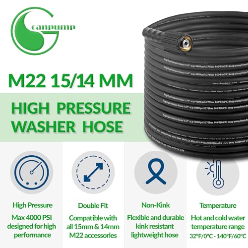 Canpump 1/4-in Cold Water Black Hose, 4000 psi, M22 Connector, 50 ft
