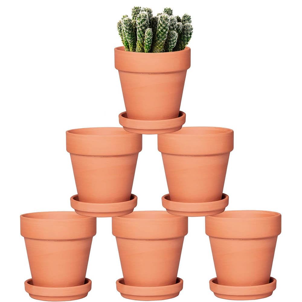 Terra Cotta Pots with Saucer - 6 Pack 5 Inch Clay Pot Ceramic Pottery Planter Cactus Flower Pots Succulent Pot Drainage Hole, Great for Plants, Crafts and Wedding Favor