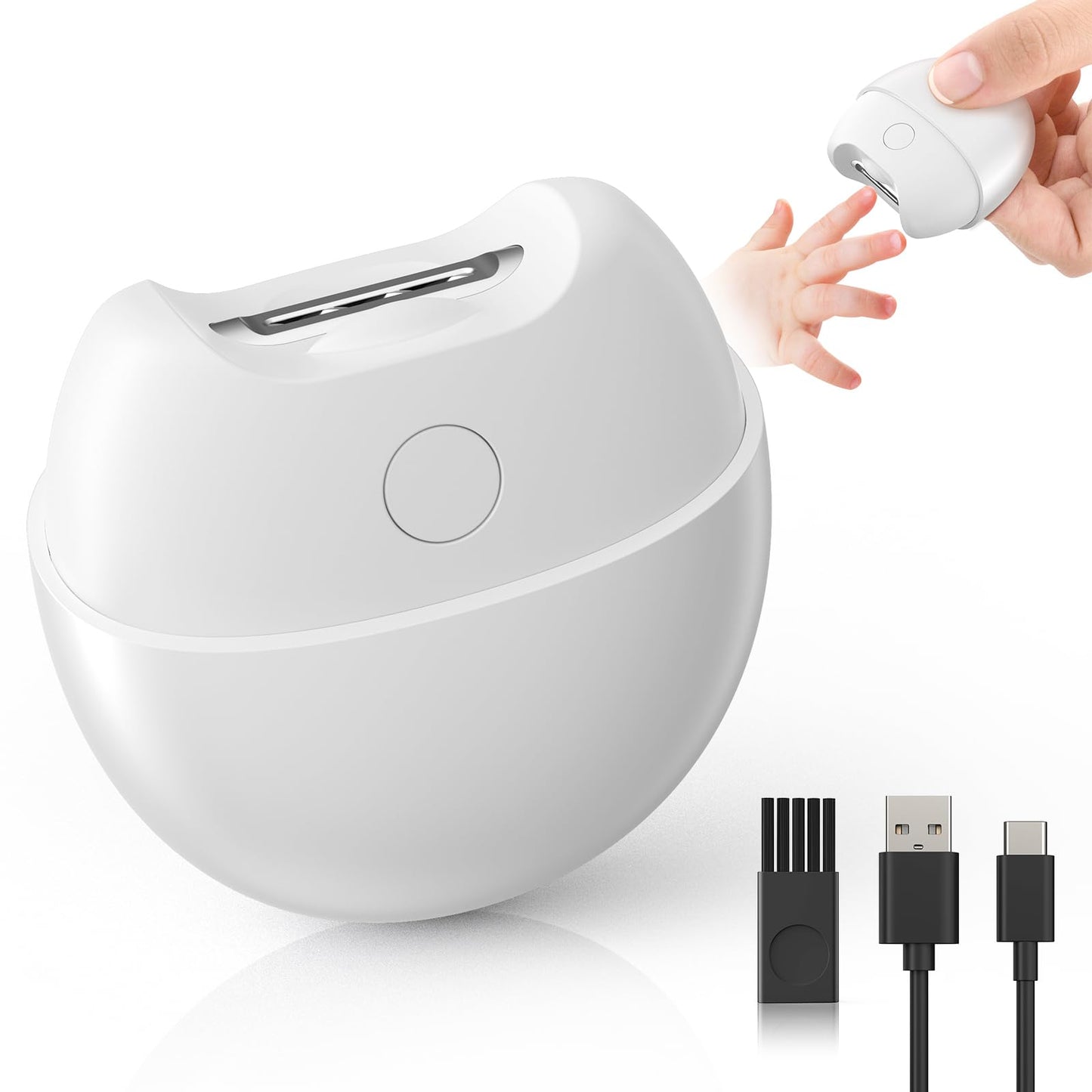Electric Nail Clipper with USB Charging: Automatic Nail Clippers with Led Light - USB Rechargeable Safety Fingernail Trimmer for Baby Seniors Kids Adults (White, Medium)