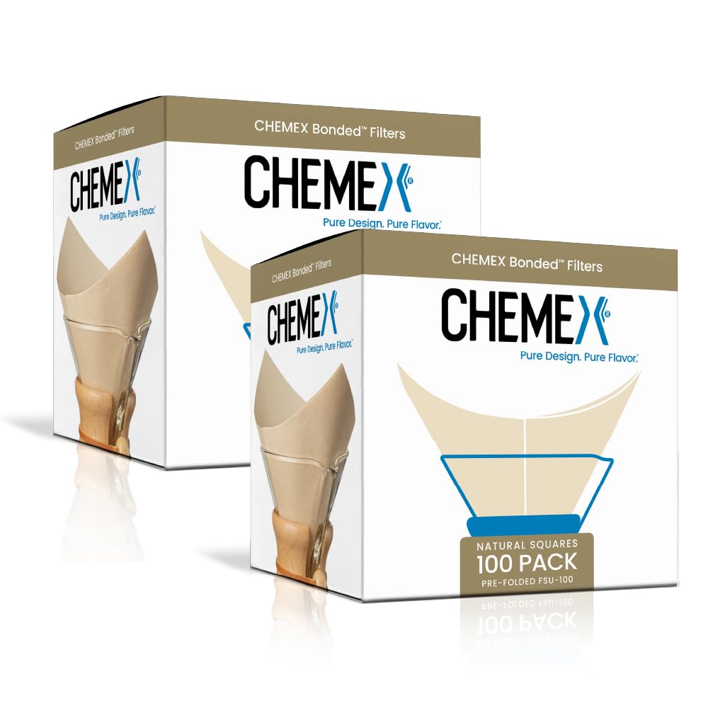 Chemex FSU-100 Natural Bonded Pre-folded Squares Coffee Filters Set of 2 (200 Filters) with Free FOXGALLERY Coffee Guide by Chemex