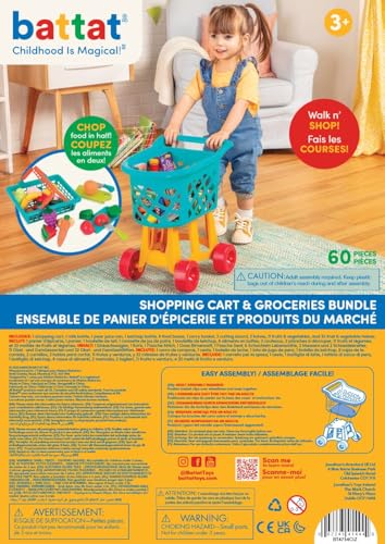 Battat – Deluxe Grocery Playset – Toy Food for Toddlers – Shopping Cart Toy – 20+ Pretend Food Items – 3+ Years– Shopping Cart & Groceries Bundle
