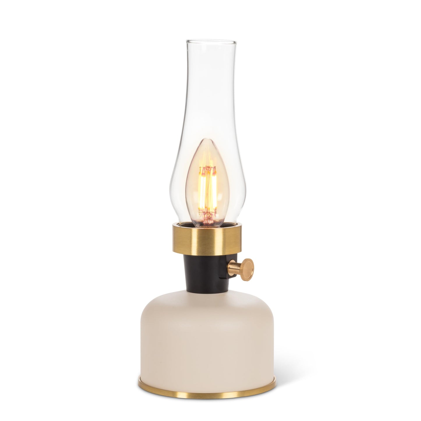 Abbott Collection Ivory Lantern LED Lamp with Chimney, Portable Table Light - Metal/Glass (10.5" H)