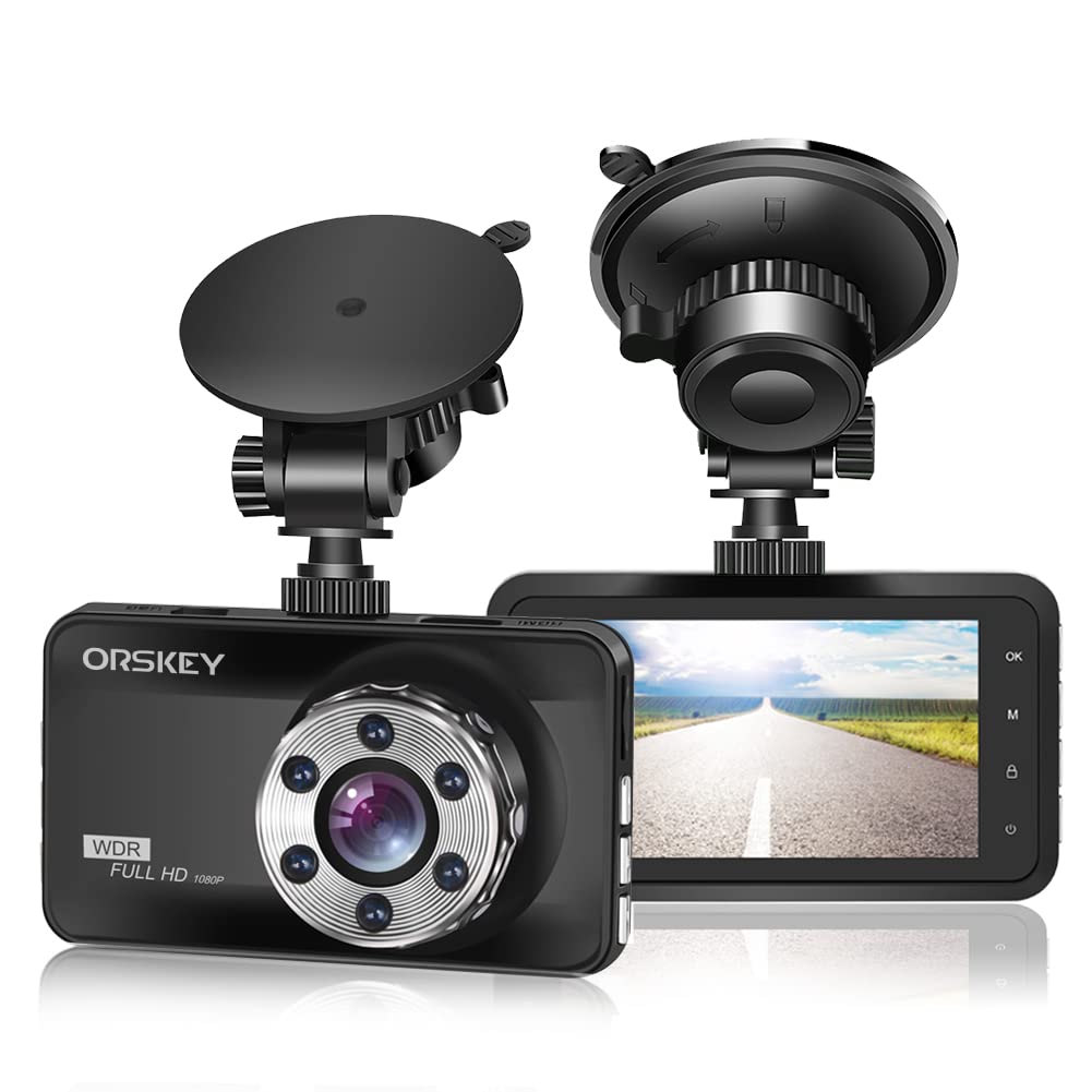 ORSKEY Dash Cam 1080P Full HD Car DVR Dashboard Camera Video Recorder in Car Camera Dashcam for Cars 170 Wide Angle WDR with 3.0" LCD Display Night Vision G-Sensor