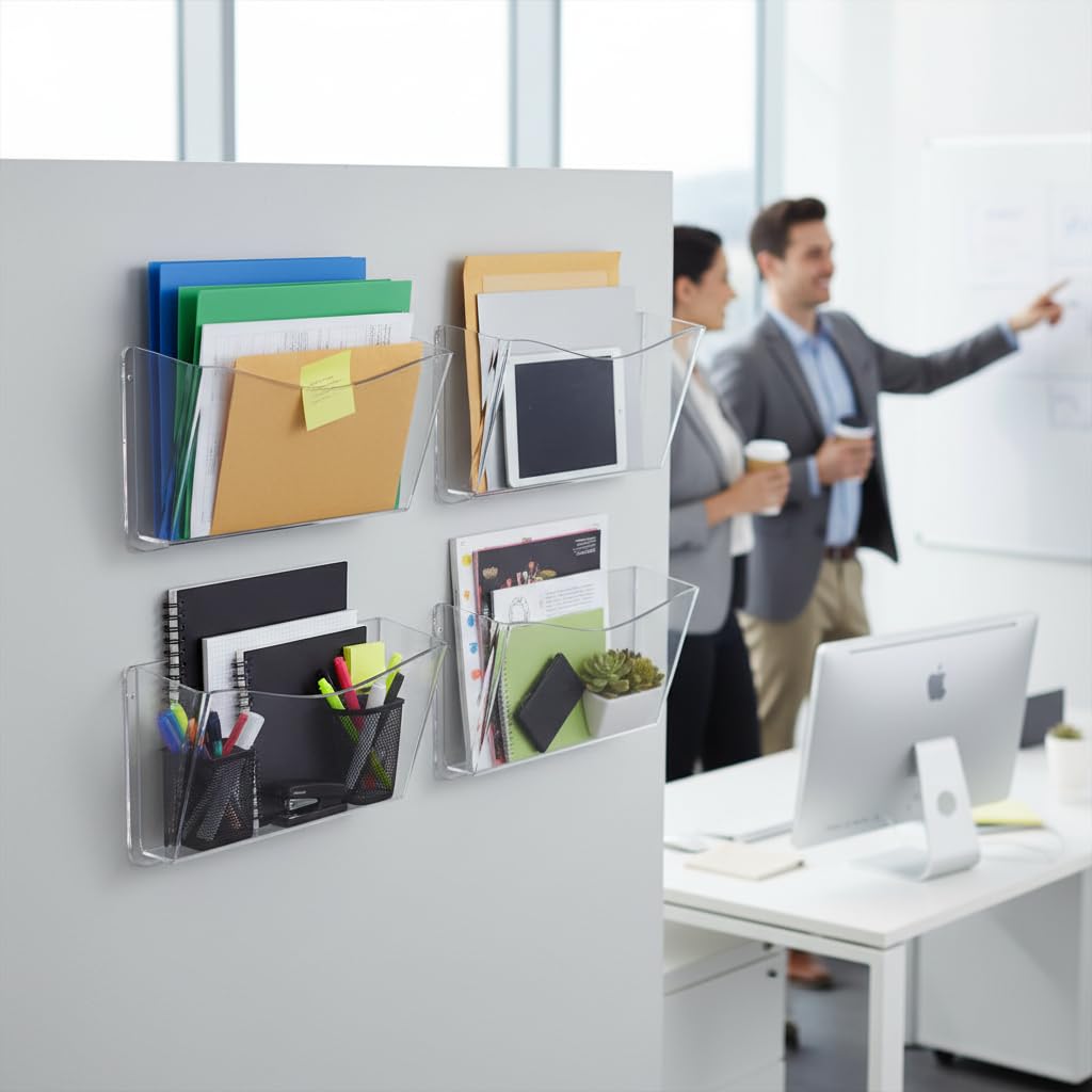Azar Displays 250025 Clear Single Pocket Wall File with Wallmount, 4 pack
