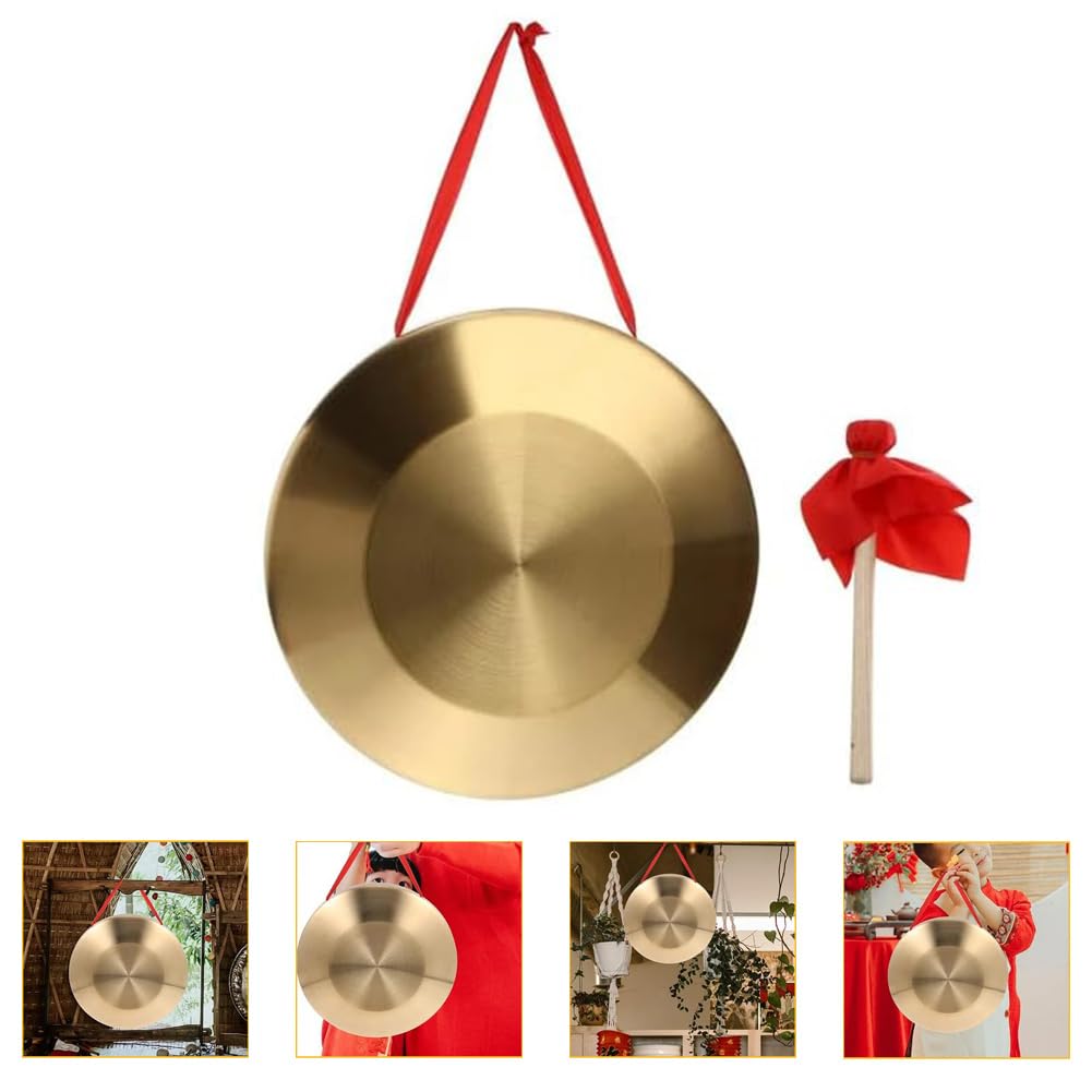 Universal Gong And Wooden Mallet 12.6 inch Tam Tam Gong Traditional Gong Instrument Chinese Percussion Instrument With Copper Decoration Chau Gong For Home And Office