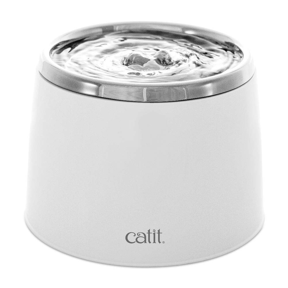 Catit Stainless Steel Top Cat Water Fountain 2 L White, Modern Cat Fountain, Triple Filtration, Fontaine Pour Chat, Pet Water Fountains, Perfect for Indoor Cats