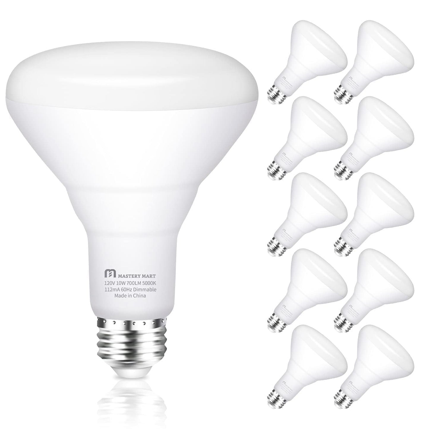 Mastery Mart BR30 LED Bulb, 10W Dimmable, 65 Watt Equivalent 700 Lumen, Wide Flood Light, E26 Base, Recessed Light Bulb for Can Ceiling, UL and Energy Star, Pack of 10