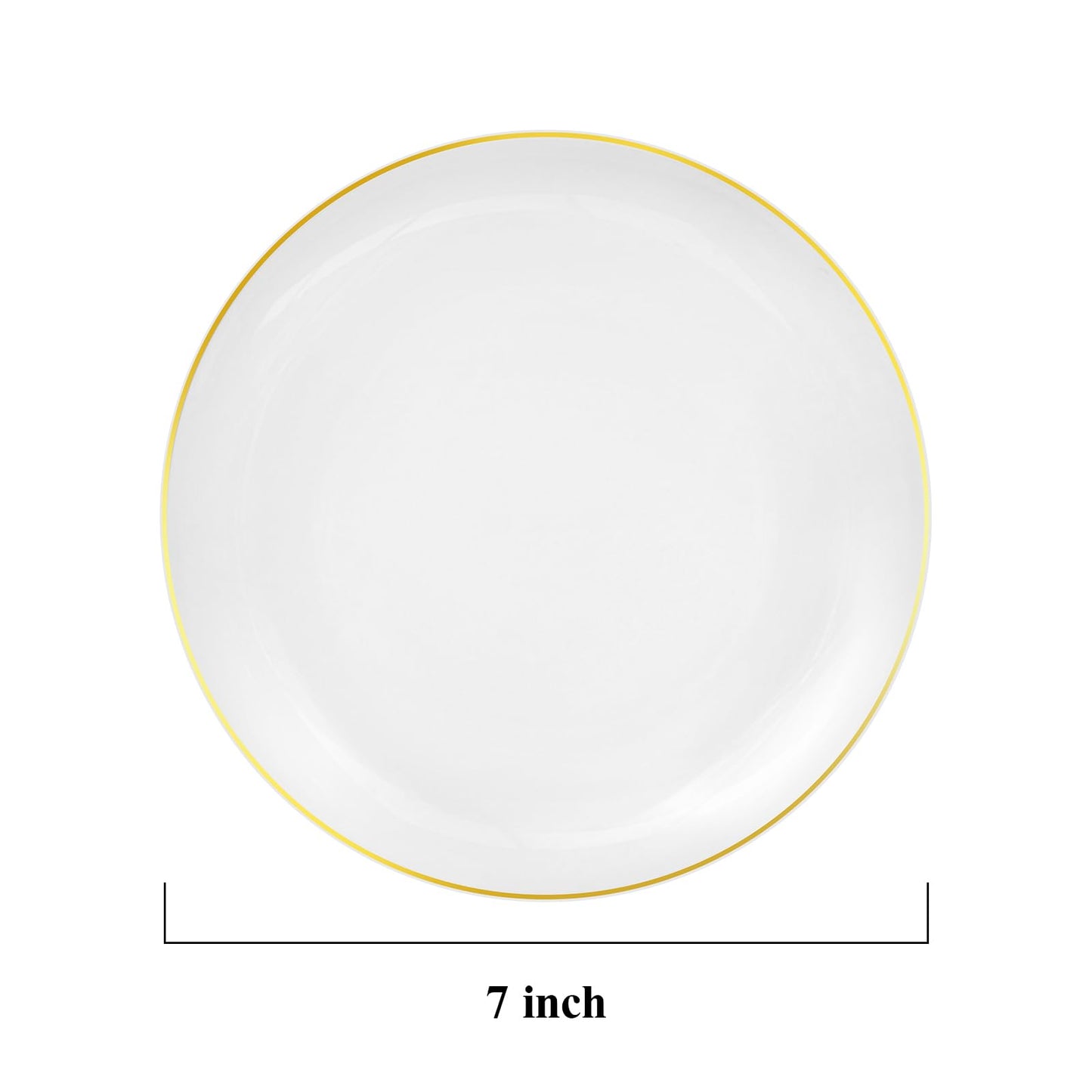 Goodluck 100 PCS Gold and White Plastic Plates, 7 inch White Disposable Plates for Party, Plastic Dessert/Salad Plates