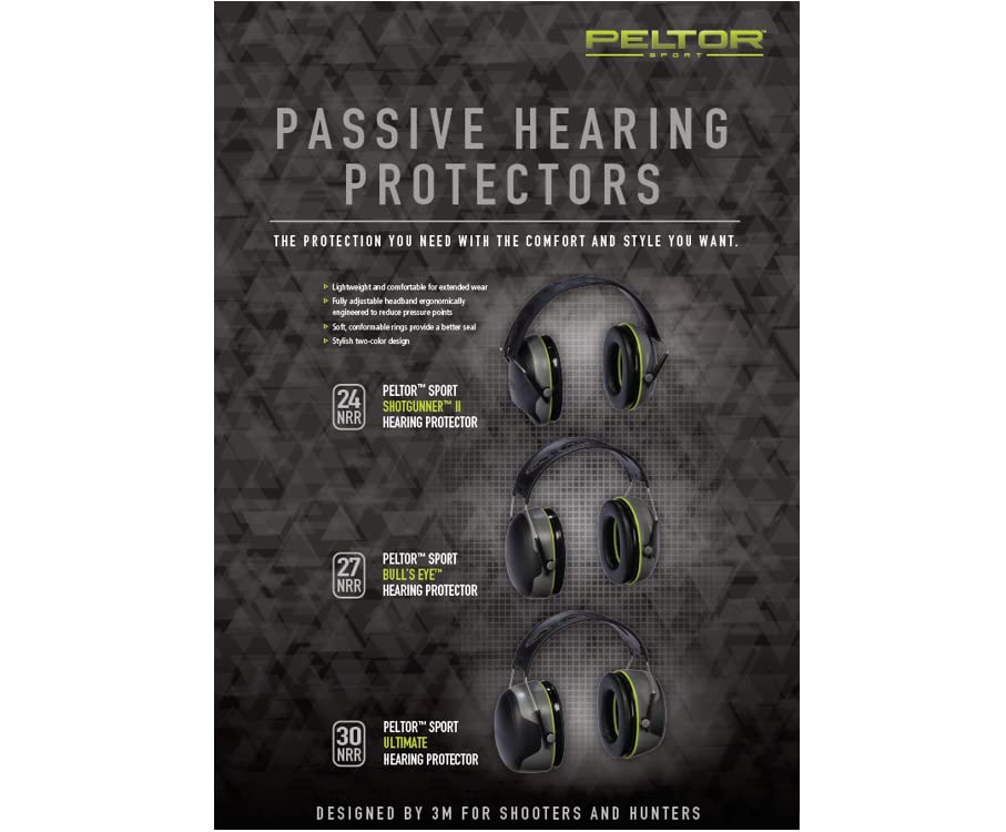 3M/Peltor 97041-PEL-6C Bullseye, Earmuff, Black, NRR 27, Folding