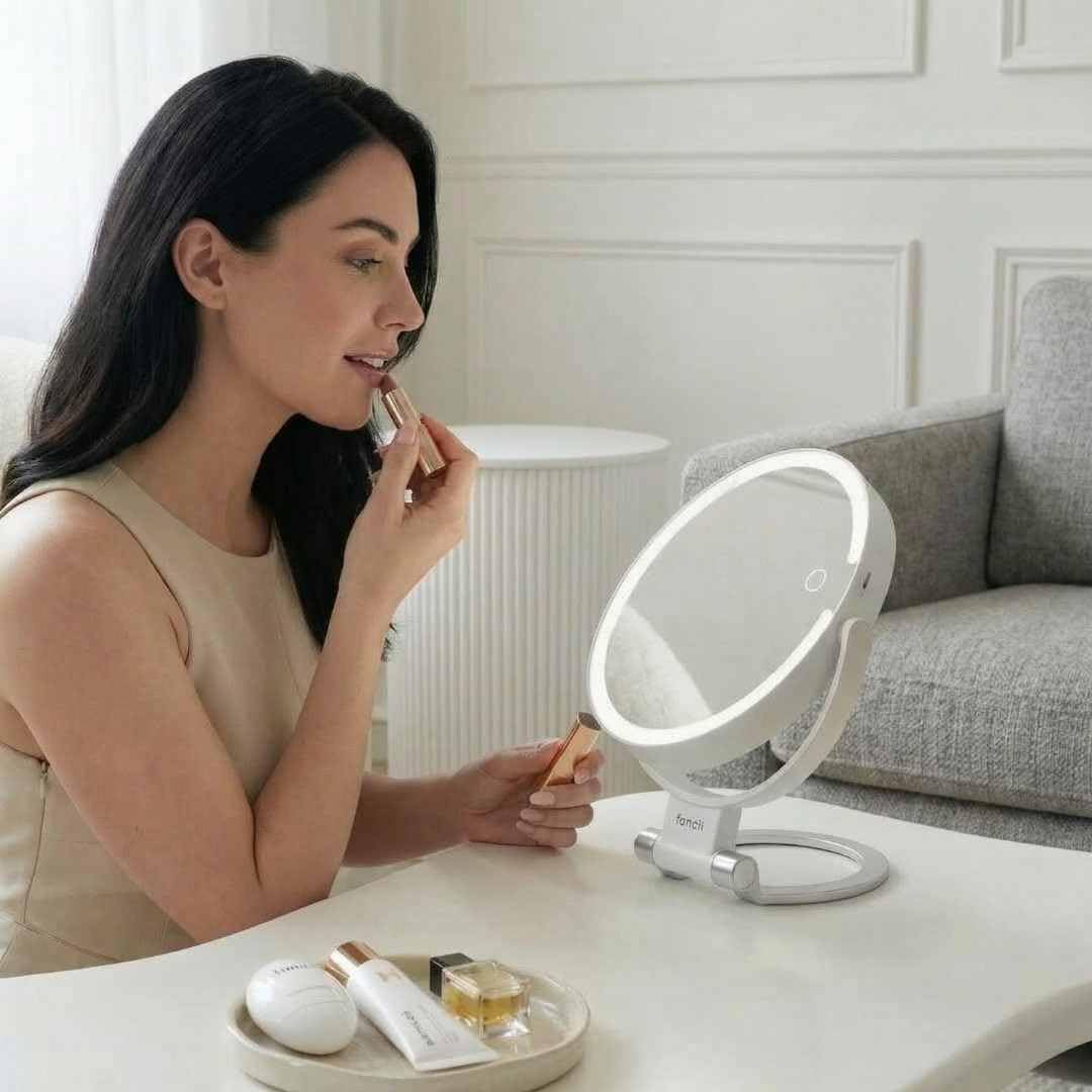 Fancii Travel Magnifying Mirror 10x /1x with Lights, Rechargeable | 9-Inch Extra Large LED Lighted Makeup Mirror, Folding Double Sided Portable Vanity Mirror, 3 Light Settings, Touch Sensor (Sadie)