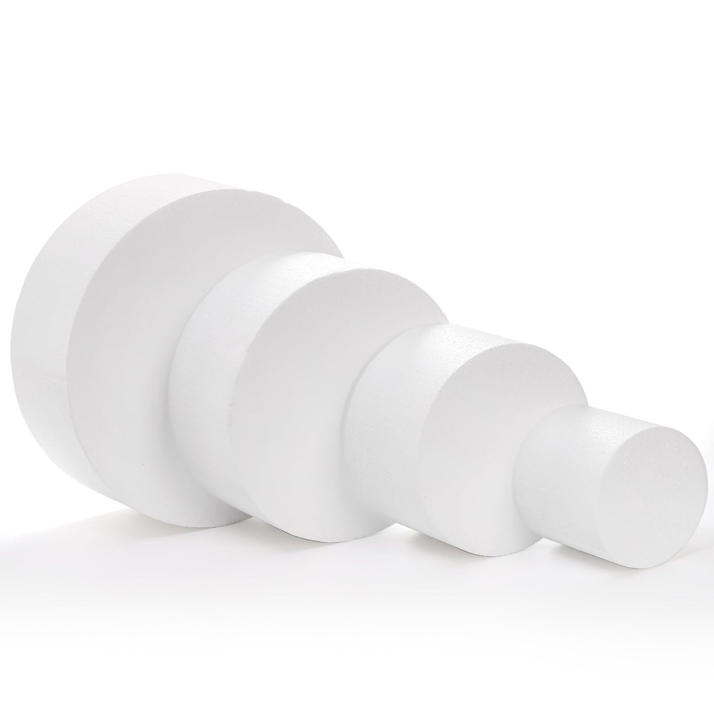 Hedume Set of 4 Round Foam Cake Dummies, 4 Tiers of 4" 6" 8" 10" White Dummy Cake Rounds, Cake Dummy Tier Set for Decorating, Crafts, Baking Displays, Wedding Cake Design, Birthday Cakes, Parties