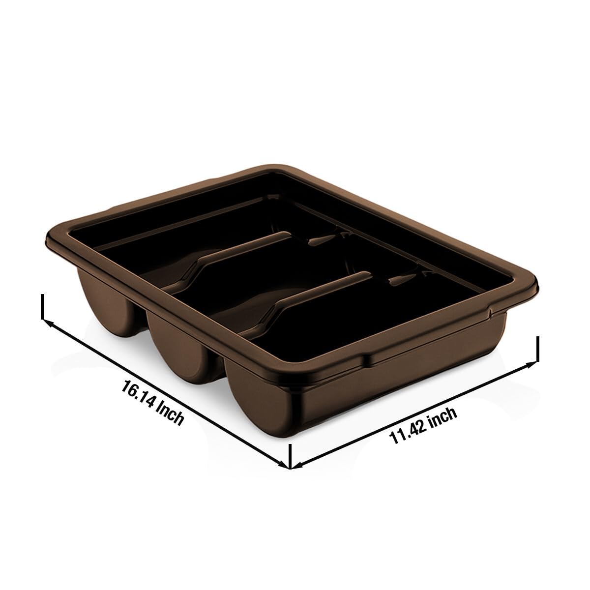 2 Pack - Cutlery Bin with Lid, Commercial 3-Compartment Flatware Tray with Cover, Large Silverware Divided Storage Plastic Container, Restaurant Condiments Holder, Covered Utensil Organizer Box, Brown