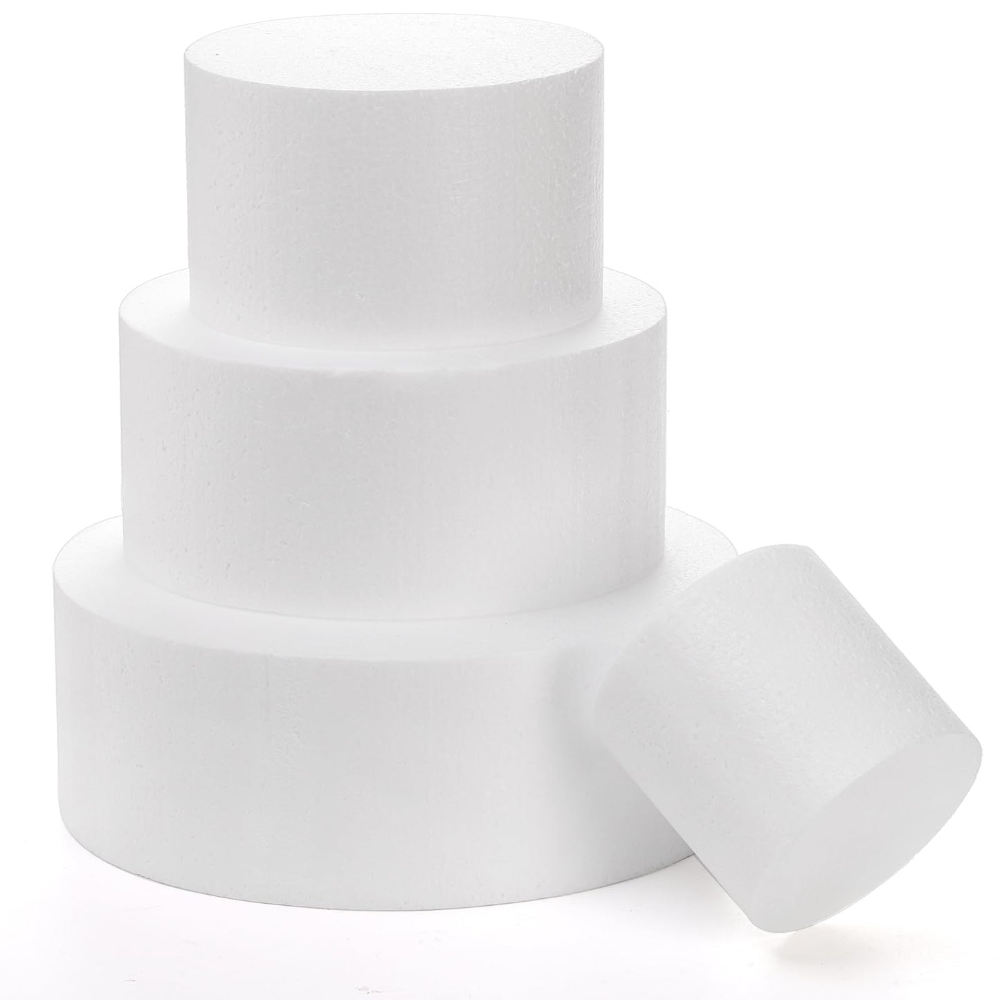 Hedume Set of 4 Round Foam Cake Dummies, 4 Tiers of 4" 6" 8" 10" White Dummy Cake Rounds, Cake Dummy Tier Set for Decorating, Crafts, Baking Displays, Wedding Cake Design, Birthday Cakes, Parties