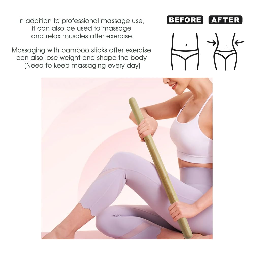 Goodtar 12 PCS Solid Bamboo Massage Stick Sets Warm Bamboo Therapy Massage Tools for Full Body Use at Home/Professional Massage Studio