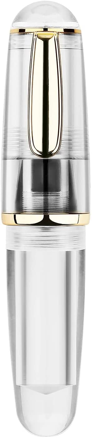 Lanxivi Majohn Q1 Mini Fountain Pen Medium Nib Transparent Eyedropper Filling, Short Resin Pocket Pen Large Capacity
