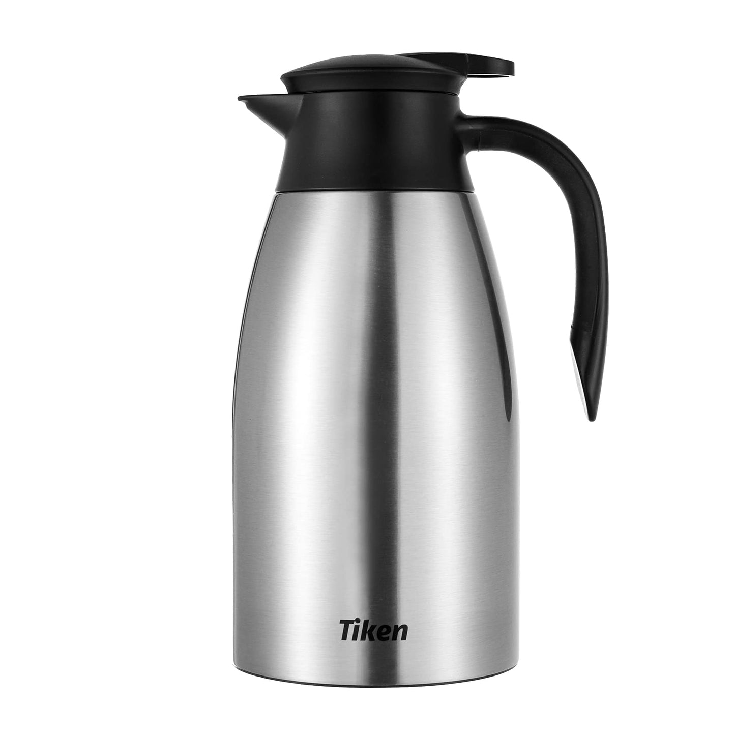 Tiken 68 Oz Thermal Coffee Carafe, Stainless Steel Insulated Vacuum Coffee Carafes for Keeping Hot, 2 Liter Beverage Dispenser (Silver)
