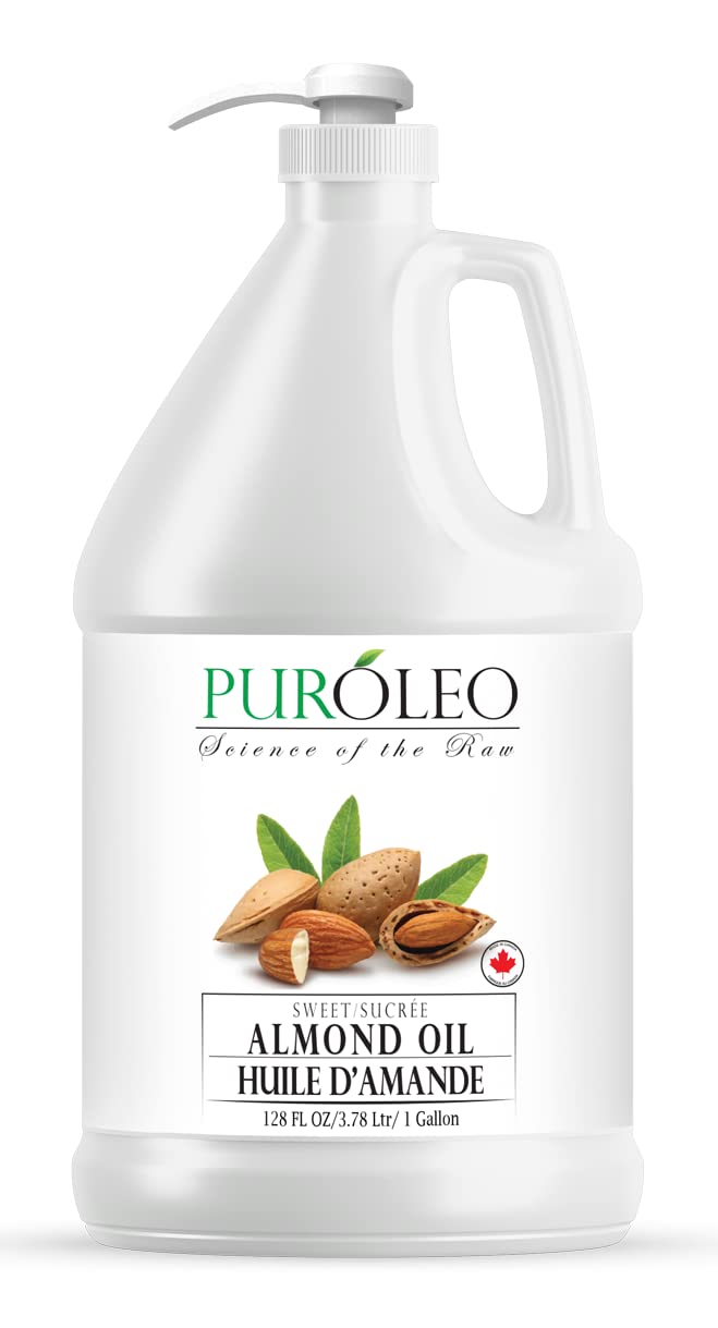 PUROLEO Sweet Almond Oil 128 Fl Oz/3784 ML (Packed In Canada) Pure Almond Oil for Skin, Hair, & Body | Organic Carrier Oil & Body Oils For Women | Almond Butter Hair Oil, Body Oil, Baby Oil, Massage Oil huiles essentielles Amande Douce Huile Massage