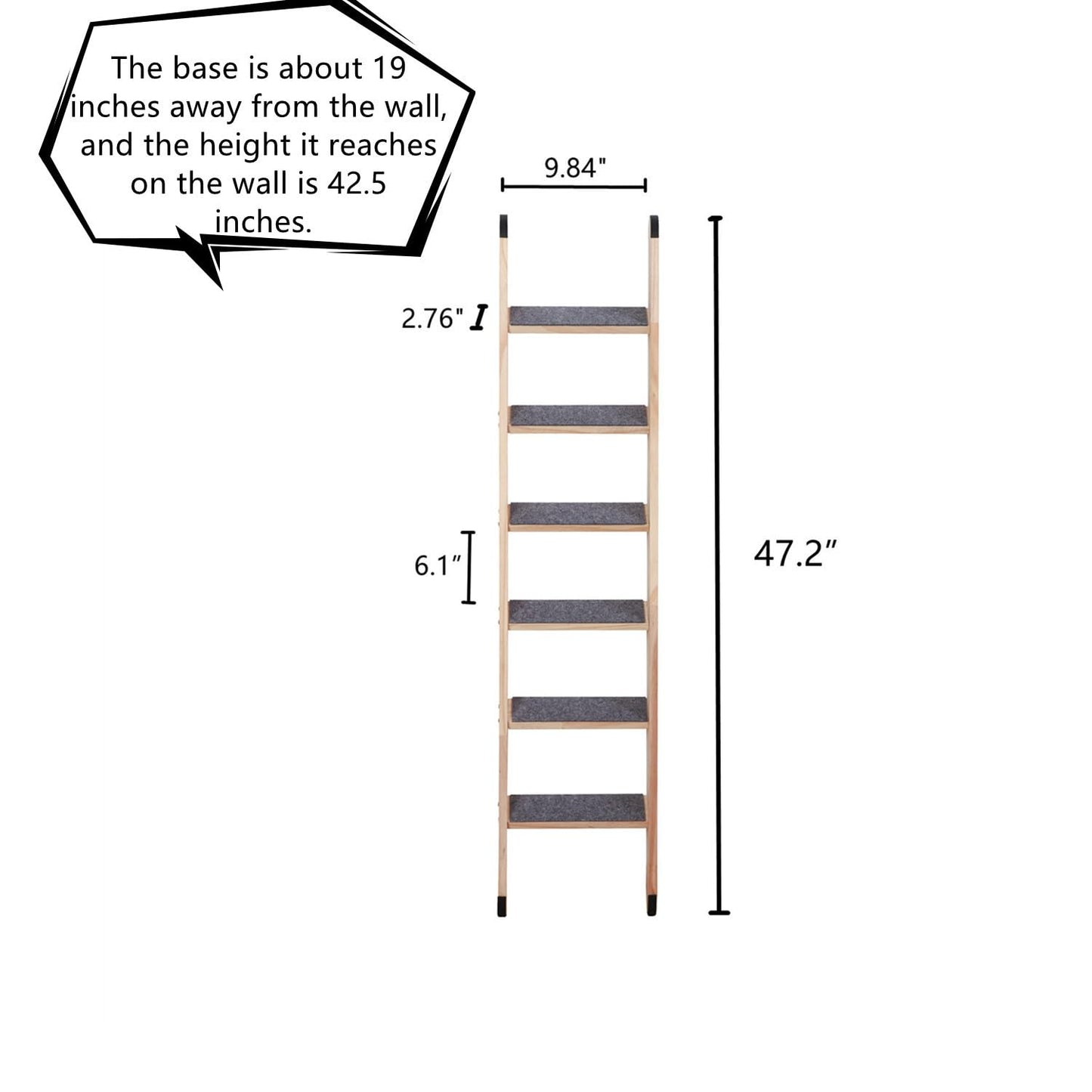 SHENGOCASE Solid Wood Wall Leaning Cat Ladder for Indoor Cats and Small Medium Dogs, Step for Window Bed, Wall Climbing Furniture (47.2")