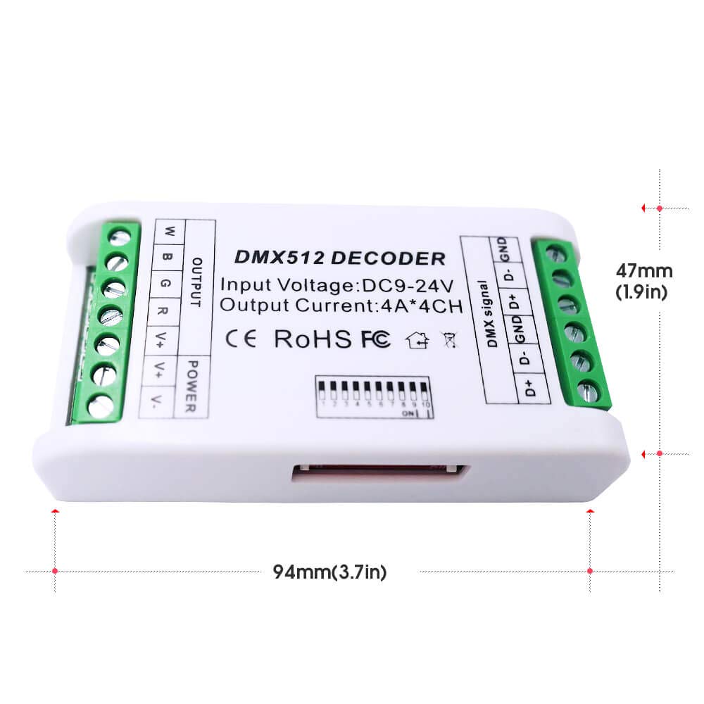 GIDERWEL Mini 4 Channel DMX Decoder,RGBW DMX Decoder,16A RGB RGBW LED Strip Controller DMX 512 Decoder for LED Strip Module Dimmer Driver LED Decoder Controller DC9-24V