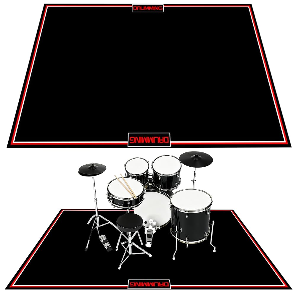 Drumming Drum Rug, 120x180cm Drum Mat Non Slip Soundproof, Drums Carpets for Drummers Outdoor Summer, Electronic Drums Set Practice Music Tapis, Floor Protection Record Pad for Splash Cymbal Stands.