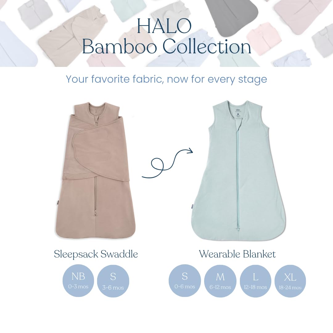 HALO Sleepsack Supersoft Swaddle, Viscose Made from Bamboo, Sleeping Bag for Babies, 2 TOG, 0-3 Months, Newborn (Pack of 1), Oat