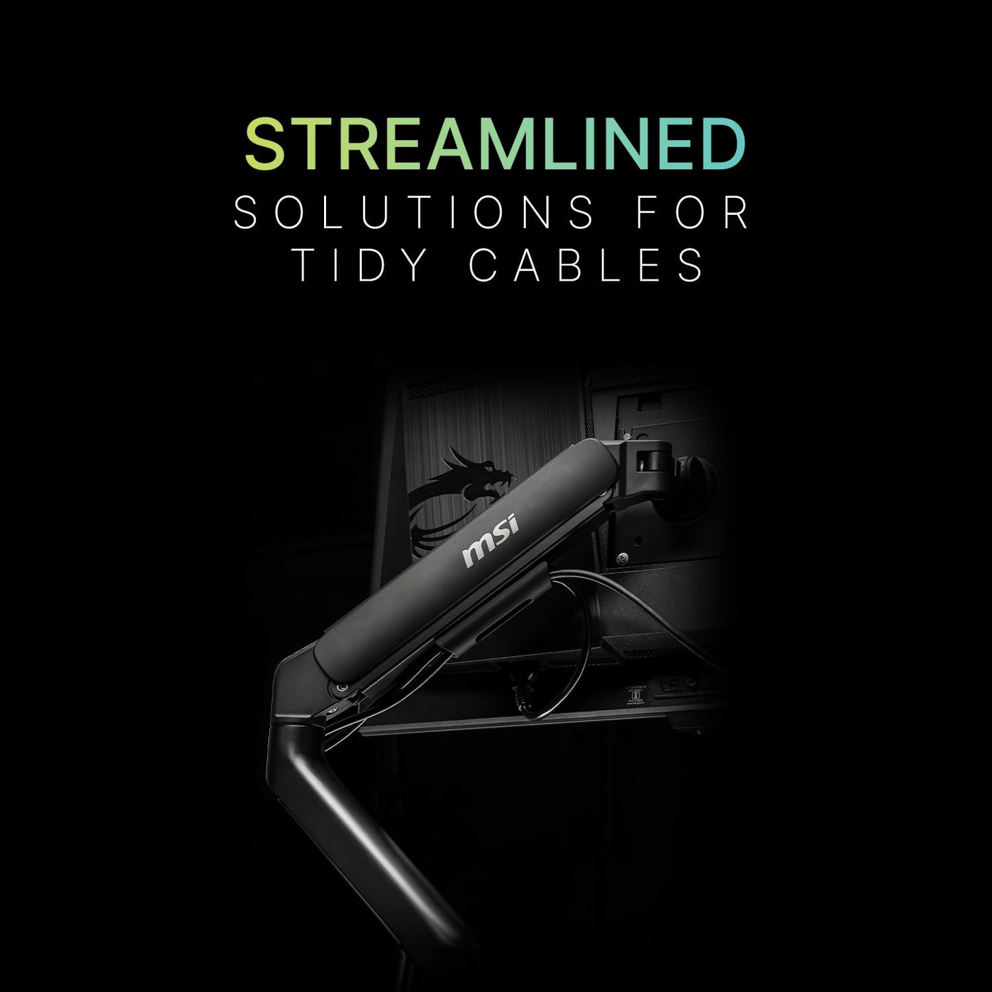 MSI MAG MT101G - Gas Spring Single Monitor Stand Arm, Supports 17-32" and 22 lbs, VESA Compatible, Adjustable Gas Spring Mount, Clamp & Grommet, Quick Release Plate – Black