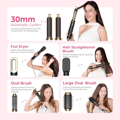 Atopskins Hair Dryer Brush 6-in-1, Blow Dryer Brush Fast Drying, Wrap Curling Iron Frizz-Free with Negative Ionic 3 Temperature Hot Air Styler Straightener, Volumizer, Gift for Women (Black)