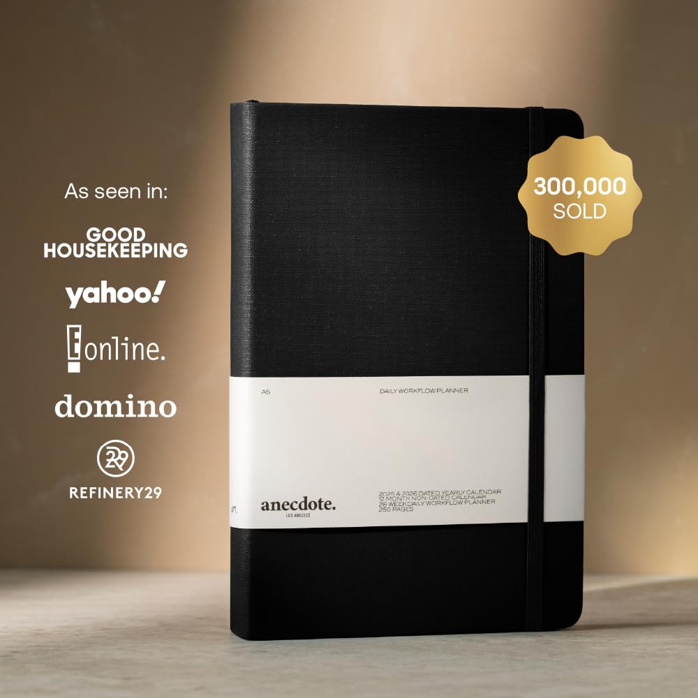 Anecdote Daily Planner w/ 2026-2027 Calendar | Start Anytime 26 Weeks Undated | 1 Page per Day | 8.5" x 5.2" | Hardcover To-Do List Organizer, Plan Your Success, Achieve Productivity Goals (Black)