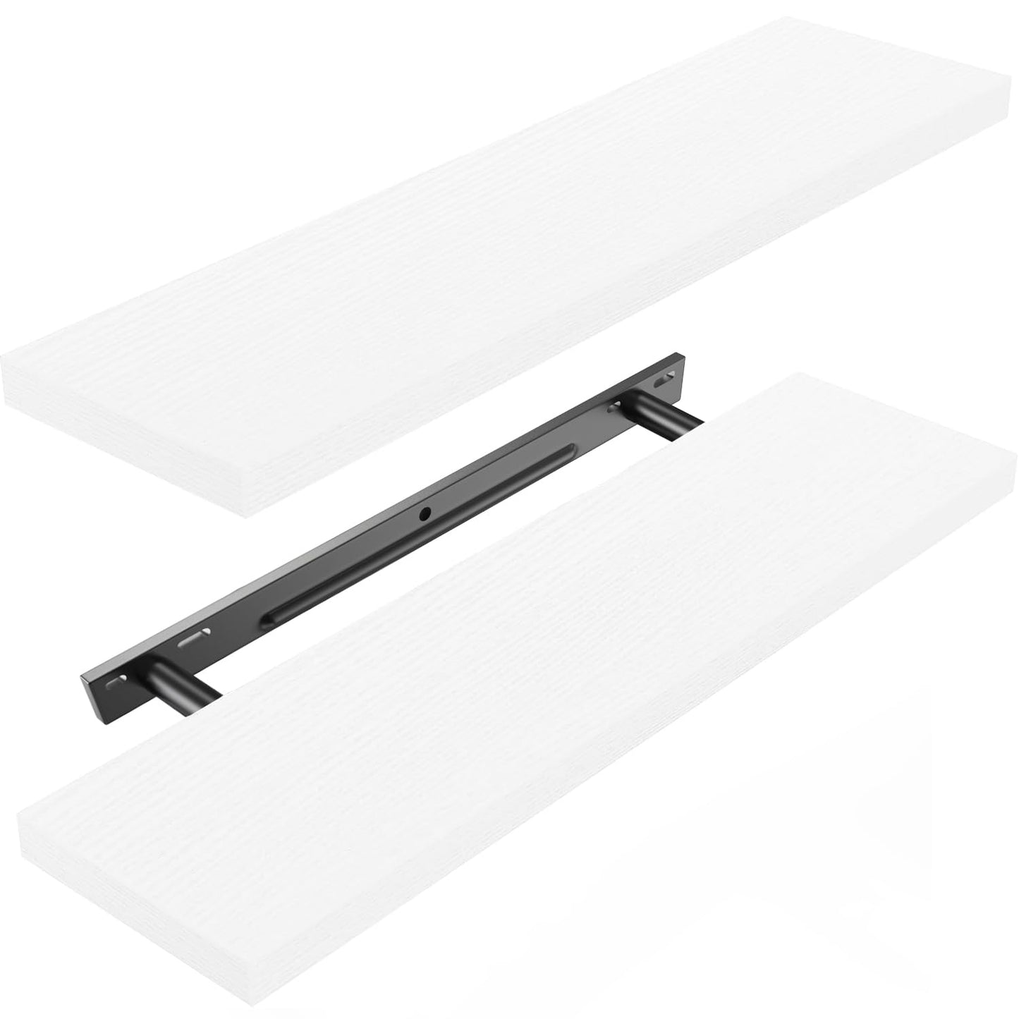 Floating Shelves Large, 24 x 7 Inch Wall Shelves for Bathroom, Bedroom, Kitchen, Shelves for Wall Decor Set of 2, White - AMFS06
