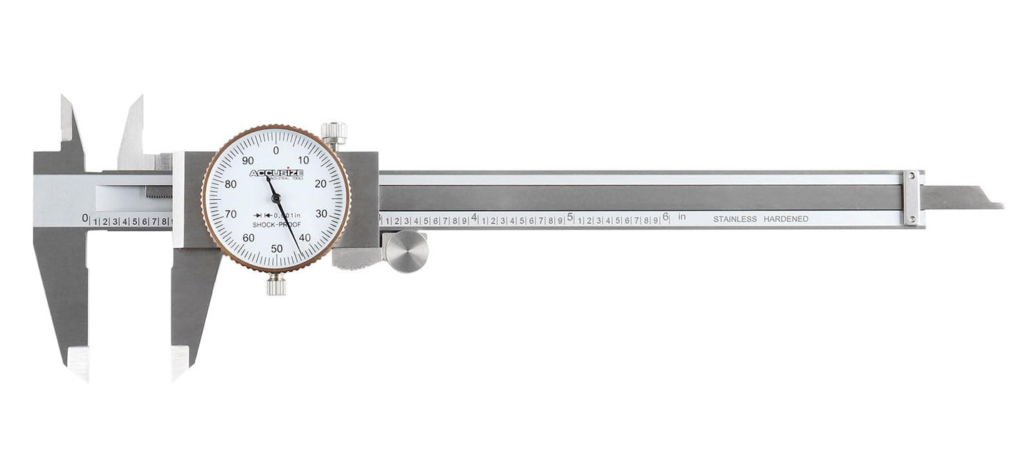 Accusize Industrial Tools 6'' x 0.001'' Precision Dial Caliper, Stainless Steel in Fitted Box, P920-S216