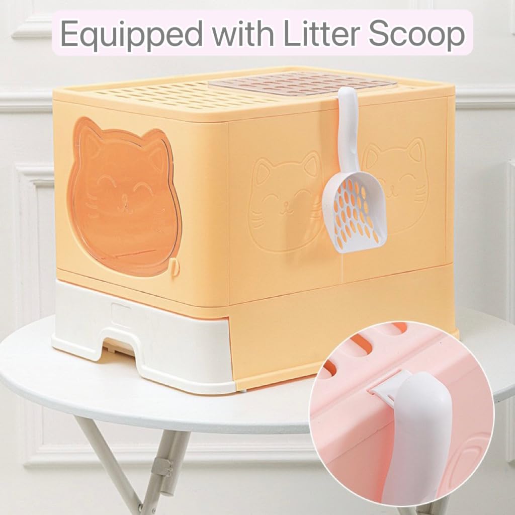 TownTime Top Entry Litter Box with Lid,Anti-Splashing Foldable Cat Litter Box with Activated Carbon Keeping The Air Fresh,Drawer Type Kitty Litter Box Easy and Quick to Clean,Large Litter Box (Green)