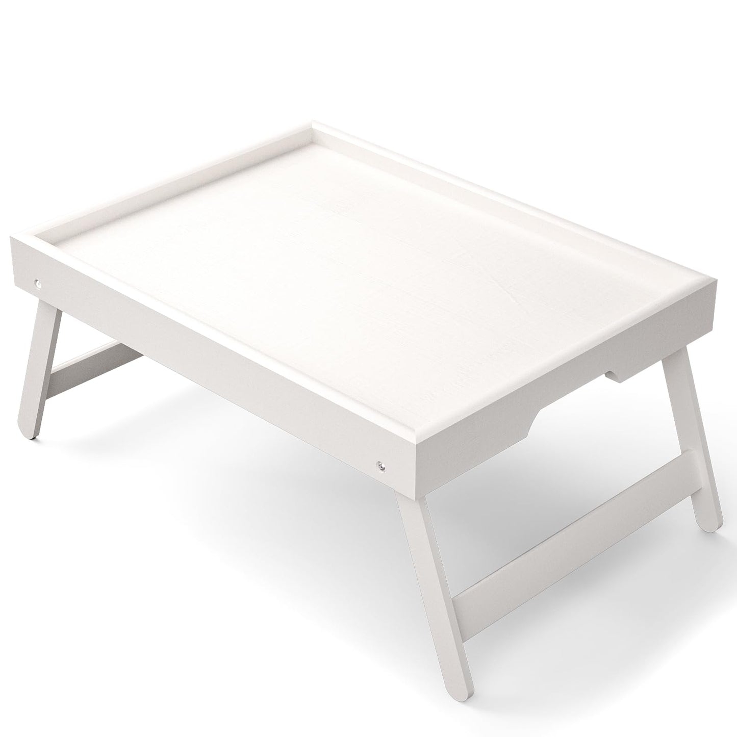 Bamboo Bed Table Tray with Foldable Legs, Large Breakfast Bed Tray with Handles for Food, Snack Small Laptop (White)