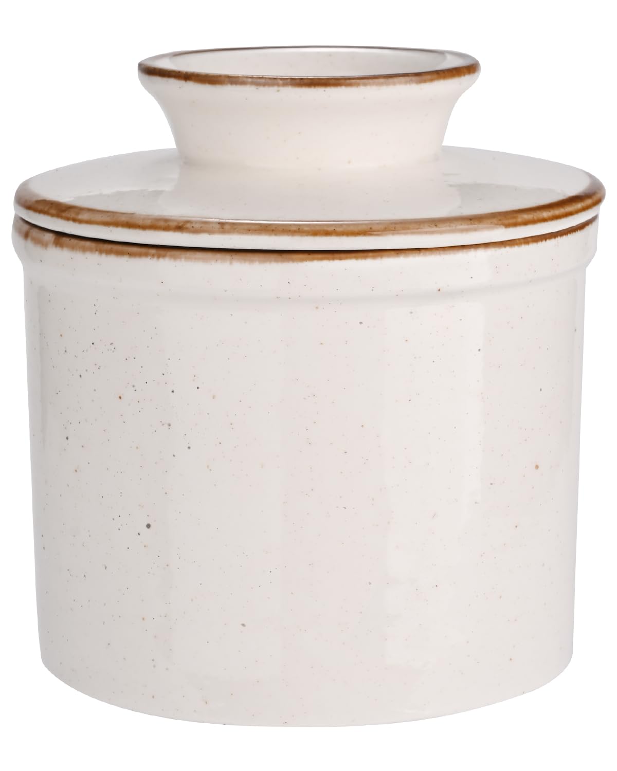 Jersinwei - French Butter Dish, Butter Crock for Counter with Water Line, Ceramic Butter Keeper for Spreadable Butter Christmas Gift for Home Decor Reactive Glaze Collection - White