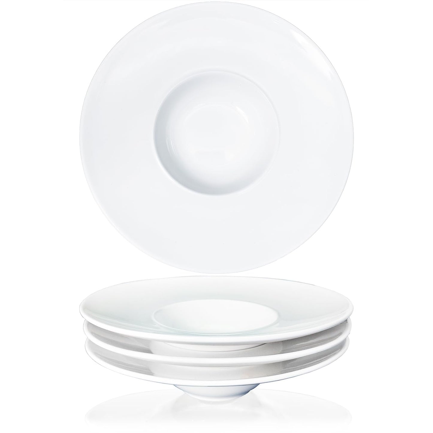 jinsongdafa Soup Bowl, Soup Plate with Rim 5.1 oz, Pasta Bowl Set of 4, White Shallow Bowl Plate, Ceramic Wide Rimmed Soup Bowl, Best choice for high-end restaurants, hotels, and foodies, 8.5 Inch