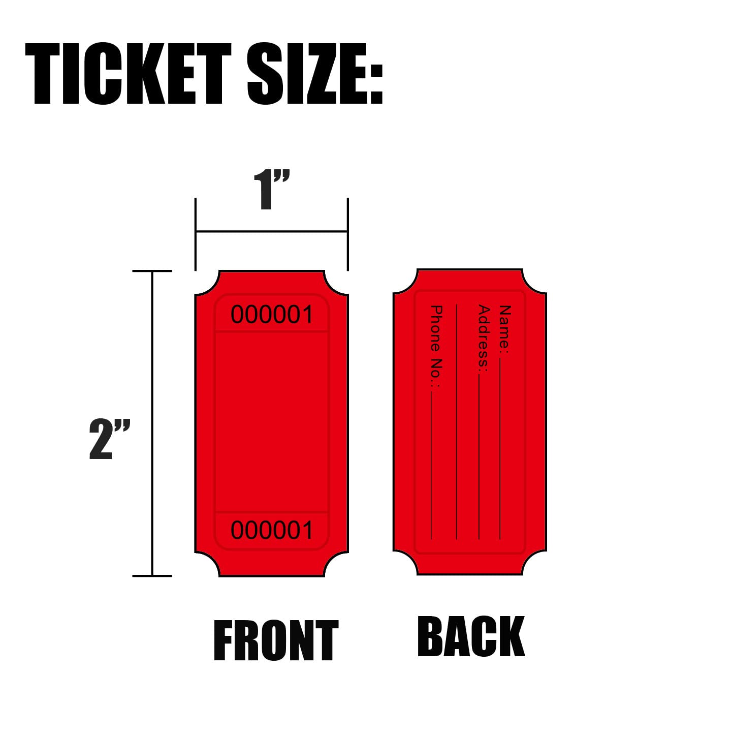 DNB 16000 Pcs Raffle Tickets - 8 Color Set of 2000 Pcs 2 x 1 Inch Single Roll Consecutively Numbered Blank Tickets - Pink/Red/White/Green/Blue/Yellow/Orange/Purple