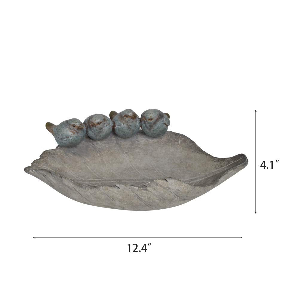 Bird-Feeder Wild Bird-Bath Bowl Outdoors - Garden Decor Polyresin Birds on Leaf 12.4 * 7.5 * 4.1 Inch-Newman House Studio