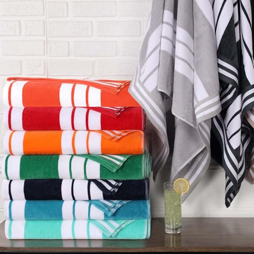 Superior Collection Luxurious Jacquard Cotton Beach Towels, Oversized, Turquoise Cabana Stripes