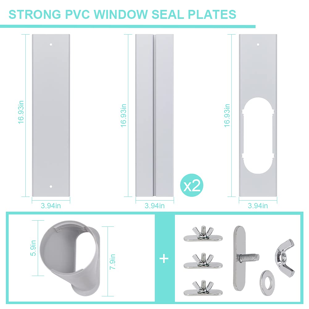 Portable AC Window Kit with Exhaust Hose, Air Conditioners Kits Parts Adjustable Window Seals for Sliding Window, Vertical Sliding AC Vent Kit with 5.9” Round Coupler