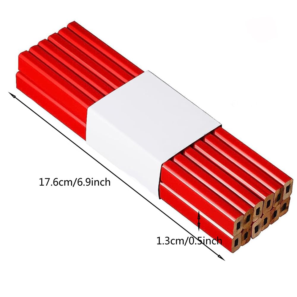 120 Pcs Bulk Octagonal Carpenter Pencils, Medium Red Hard Natural Wood Cased Pencils, Marking Lead Pencil Fine Set For Carpenters And Builders Pencil