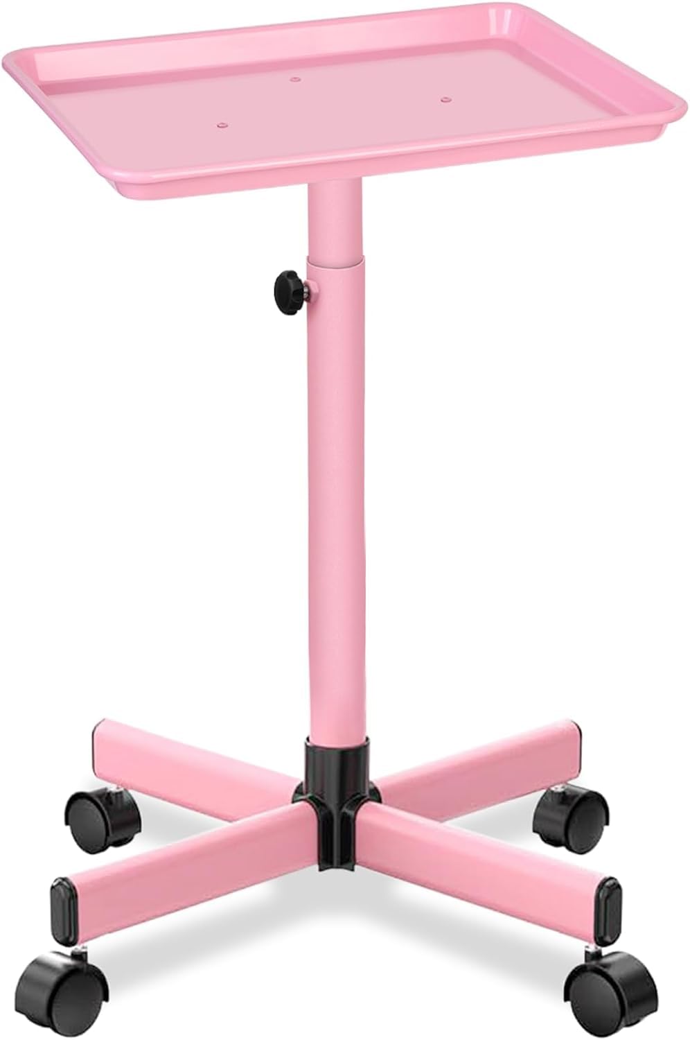 Niuadage Pink Salon Tray on Wheels, Height Adjustable 28-44 Inches, Aluminum, Hair Stylist & Color Tray, Dental & Tattoo Tray