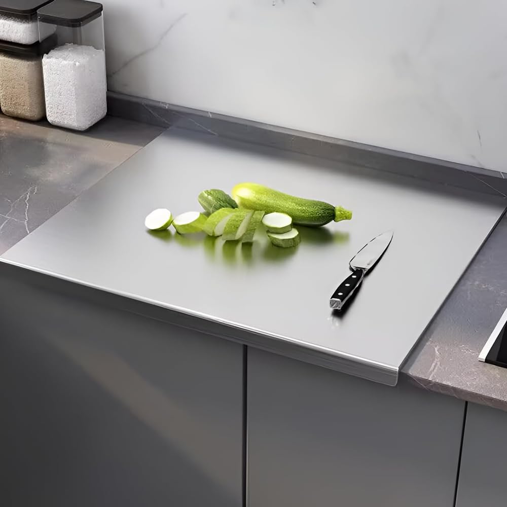 Stainless Steel Cutting Board for Kitchen Counter 304 Stainless Steel Cutting Plate 15.8 X 13.8 Inch Lipped Stainless Steel Cutting Board for Cutting Vegetables, Fruits, Meat,Bread