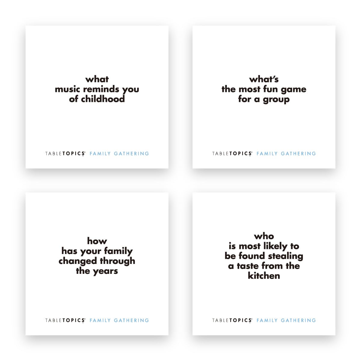 TableTopics Family Gathering Conversation Cards for Multi-Generational Get Togethers with 135 Questions to Use with Relatives at Reunions, Holidays, & Other Events