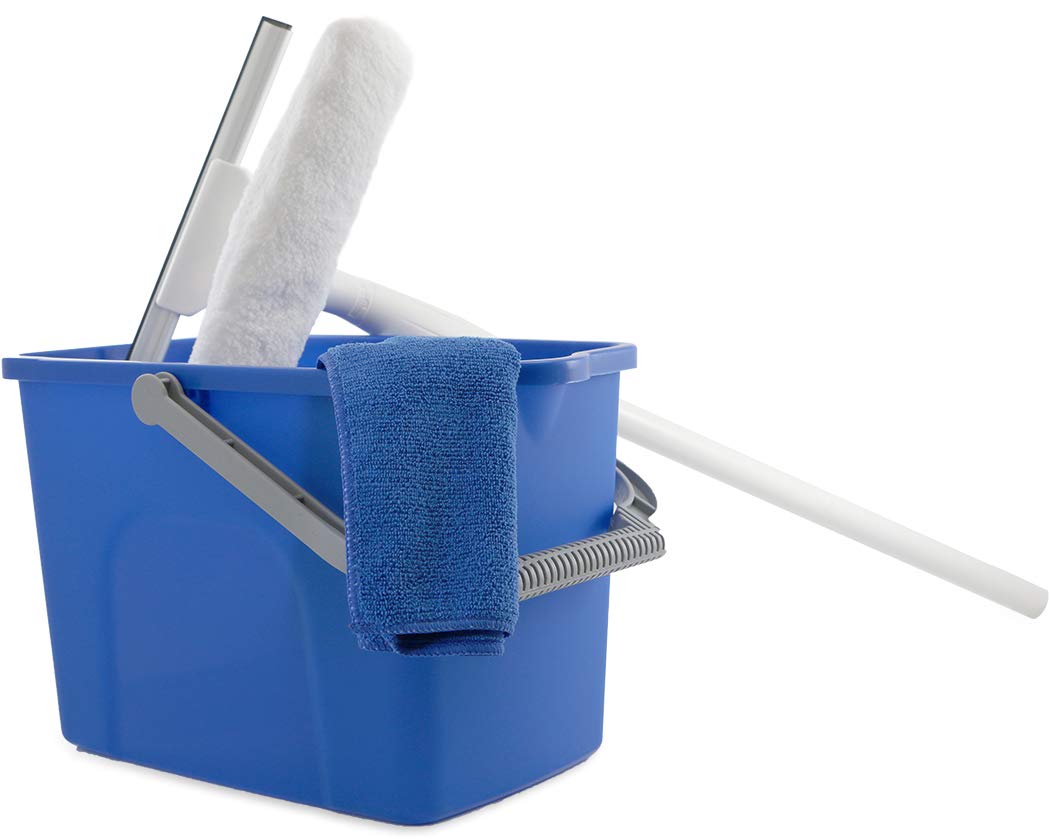 Unger Window Washing Starter Kit with 2-in-1 Microfiber Combi, Collapsible Pole, Microfiber Cloth, and Bucket
