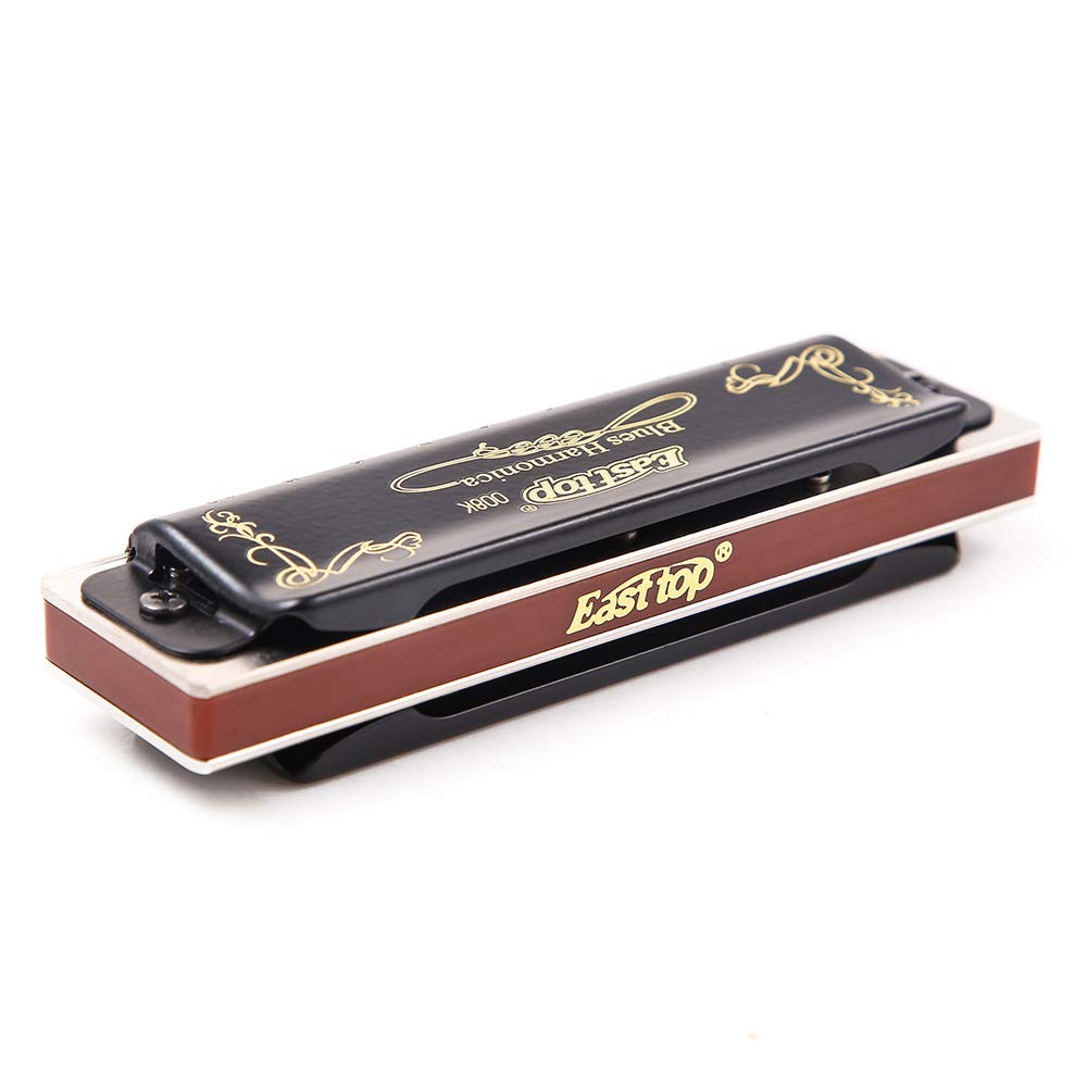 Diatonic Blues Harmonica 10 Holes Blues Harmonica 20 tones black T008K with Case，More Professional Harmonica for Beginner ，Students，Adults and Professional Player（key of C）