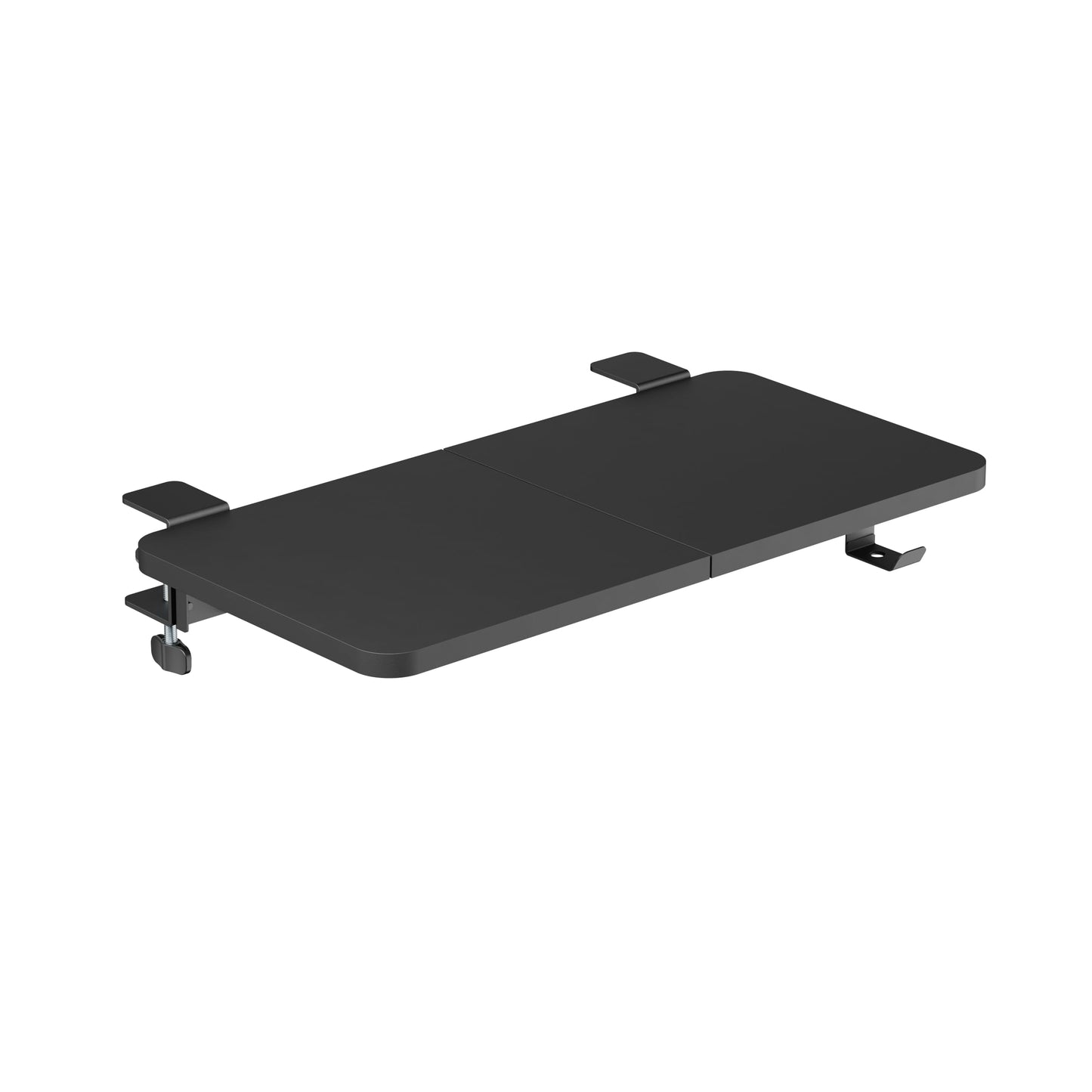OfficeOzone Desk Extension Tray with Storage Holders, Heavy-Duty Clamp,Matte Black, Expand Workspace with Laptop & Headphone Holders