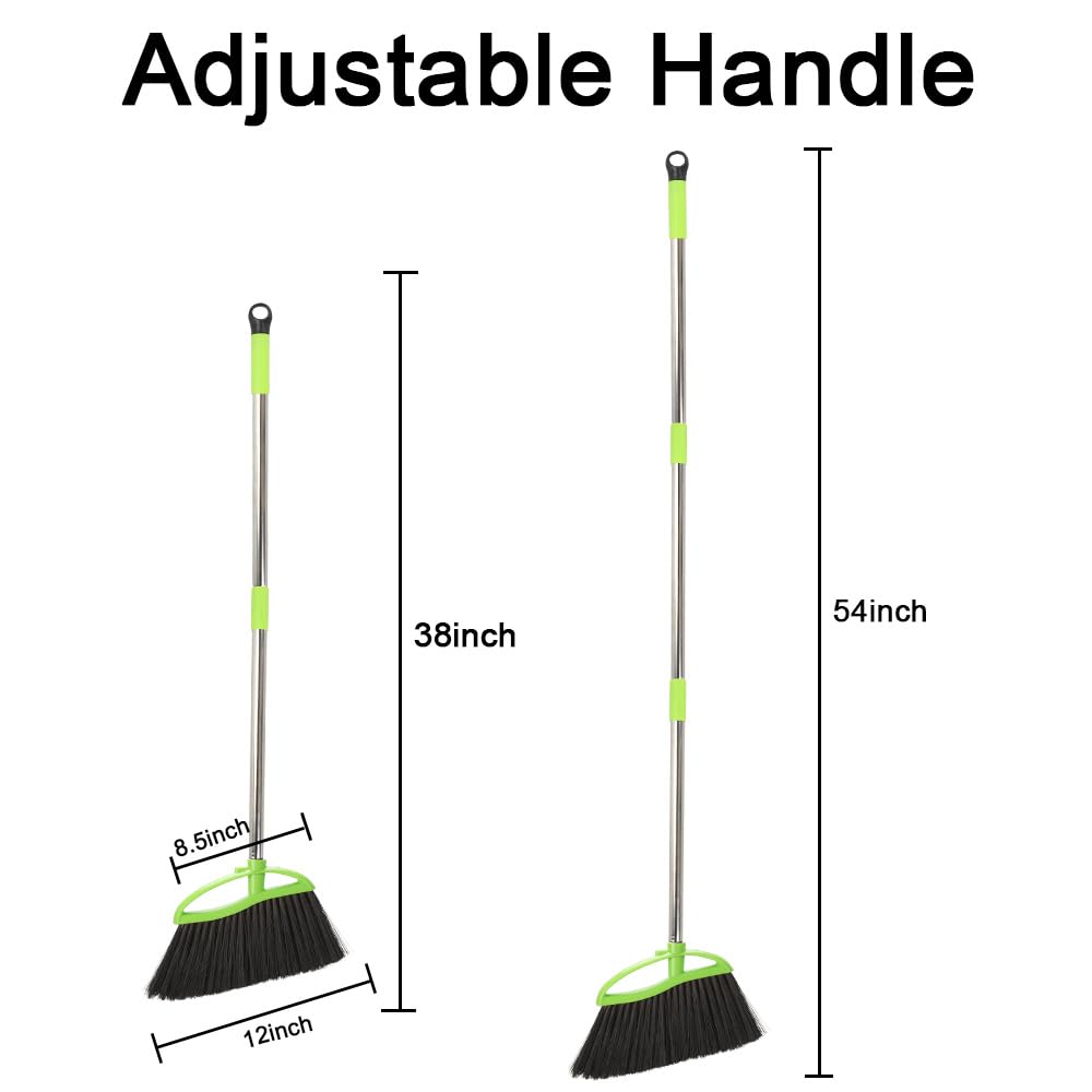 3 Packs Indoor Brooms Green Angle Broom Soft Bristles Long Handle for Hardwood Floor Sweeping